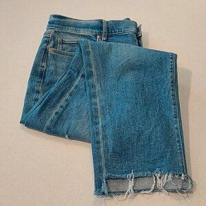 LOFT Outlet High Rise Girlfriend Distressed Fringe Straight Leg Jeans Women's 12